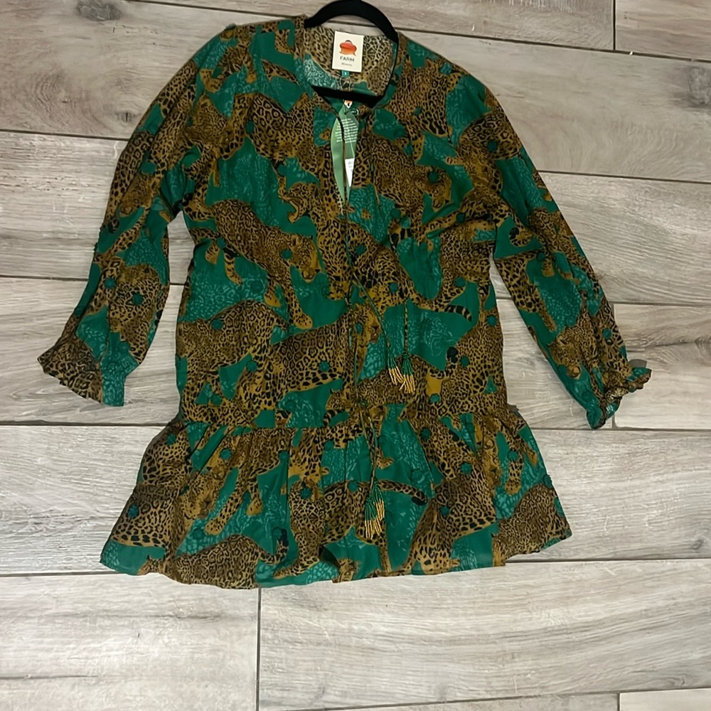 NWT Farm Rio Artsy Leopards Cotton Tie-Waist Minidress Small